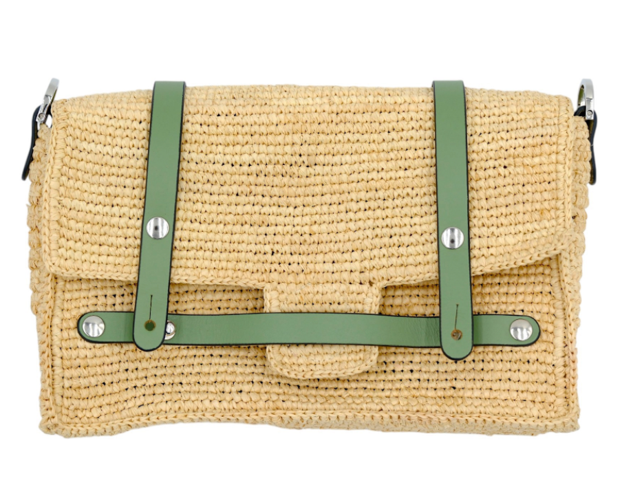 Bihan Natural & Green Raffia Bag