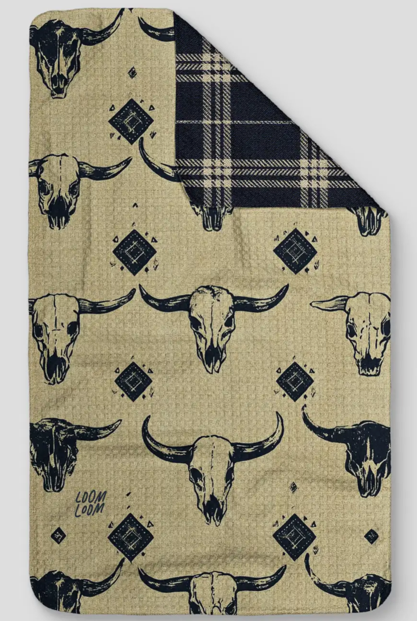 Bull Skull Plaid Kitchen Towel