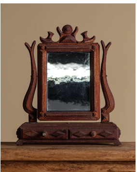 Antique Sculptural Tramp Art Vanity Mirror