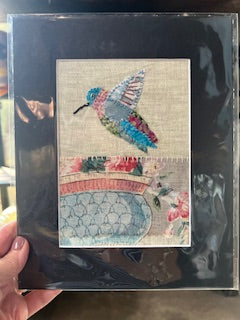 Textile Bird Art - Hummingbird Over Planter