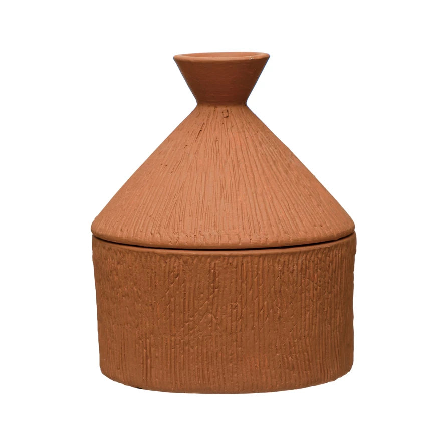 Decorative Debossed Terra-cotta Container with Lid