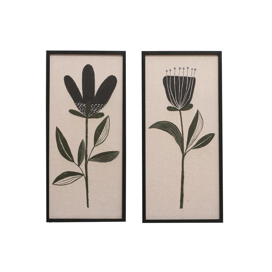 Wood Framed Textured Wall Décor w/ Flower