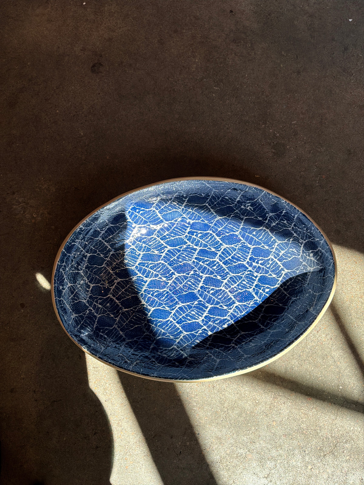 Large Nested Oval Bowl Foliage Cobalt
