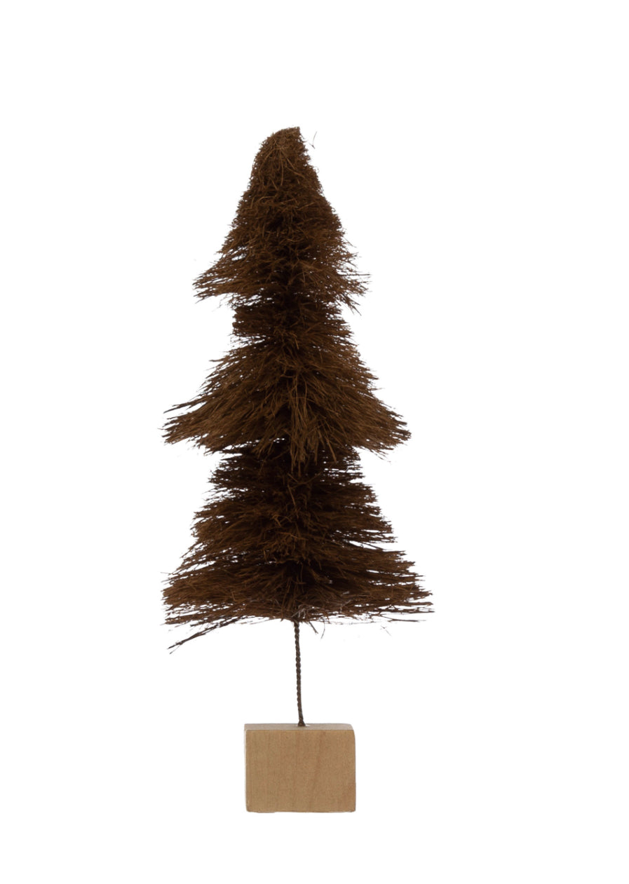 Sisal Bottle Brush Tree with Wood Base, Brown