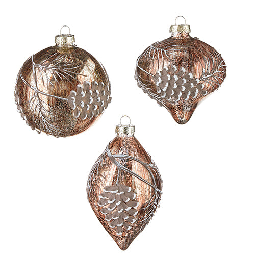 PINECONE BRANCH ON MERCURY GLASS ORNAMENT