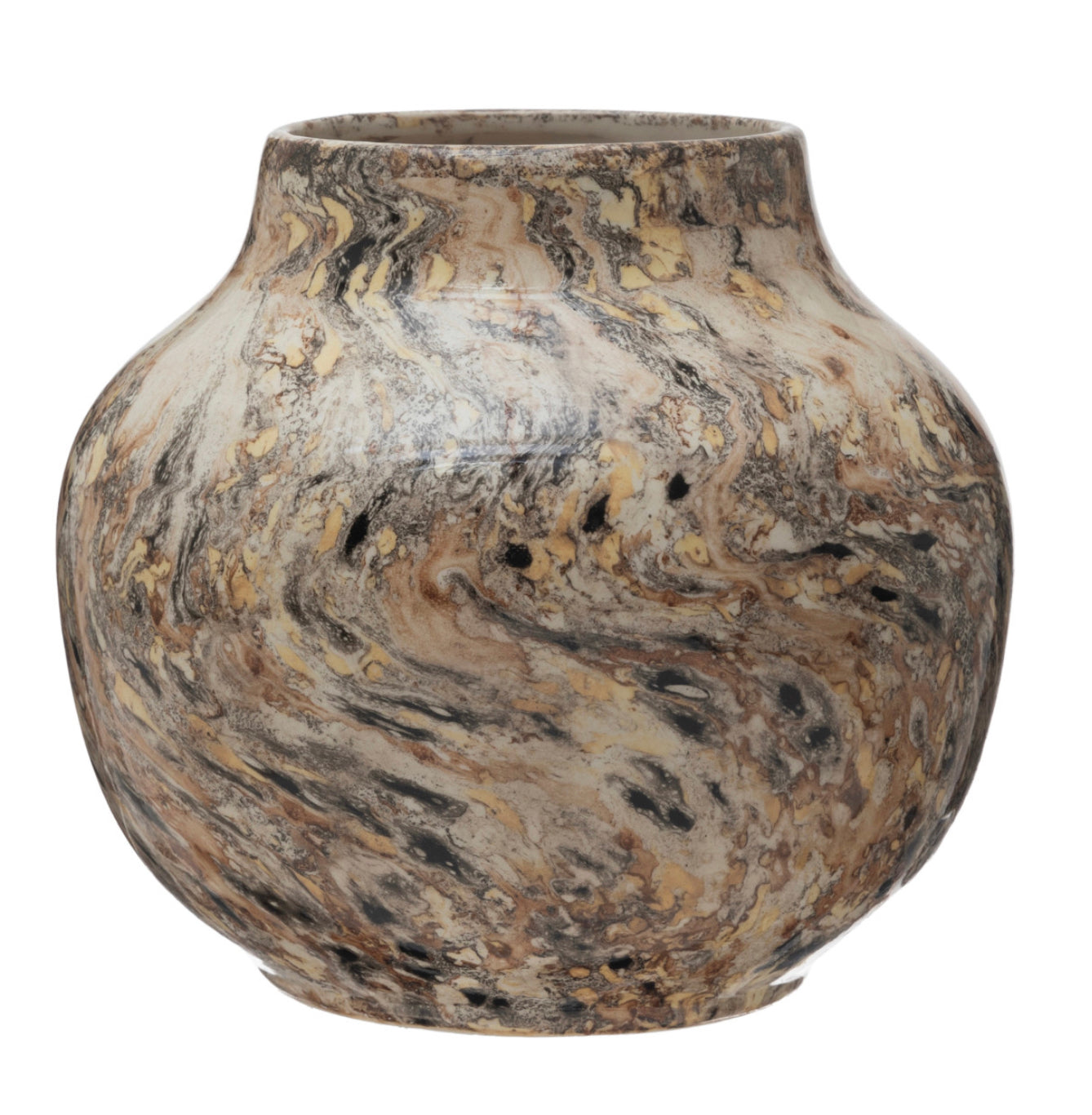Stoneware Vase, Marbled Brown Finish