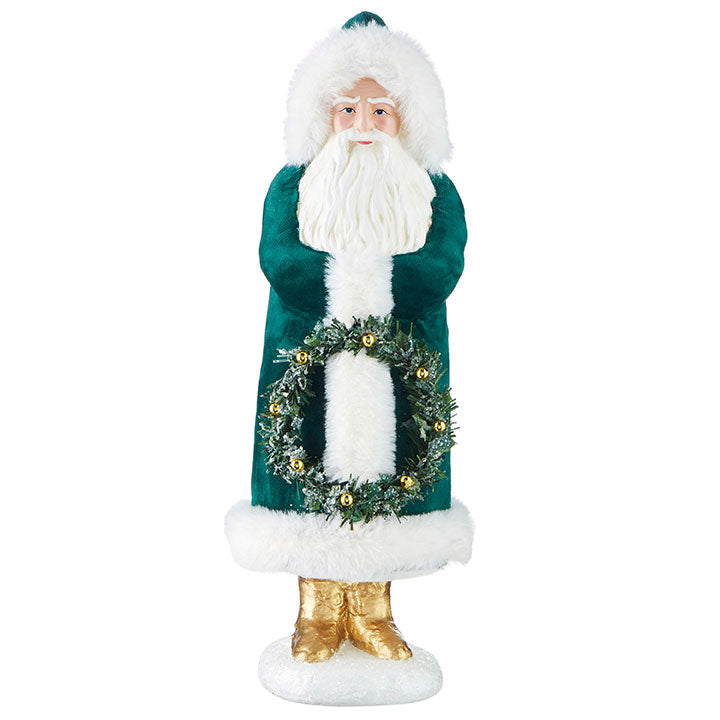 Green Velvet Santa with Wreath