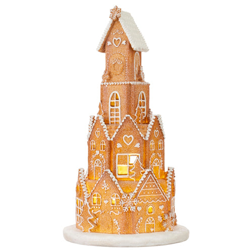 WHITE ICING ROUND LIGHTED GINGERBREAD HOUSE