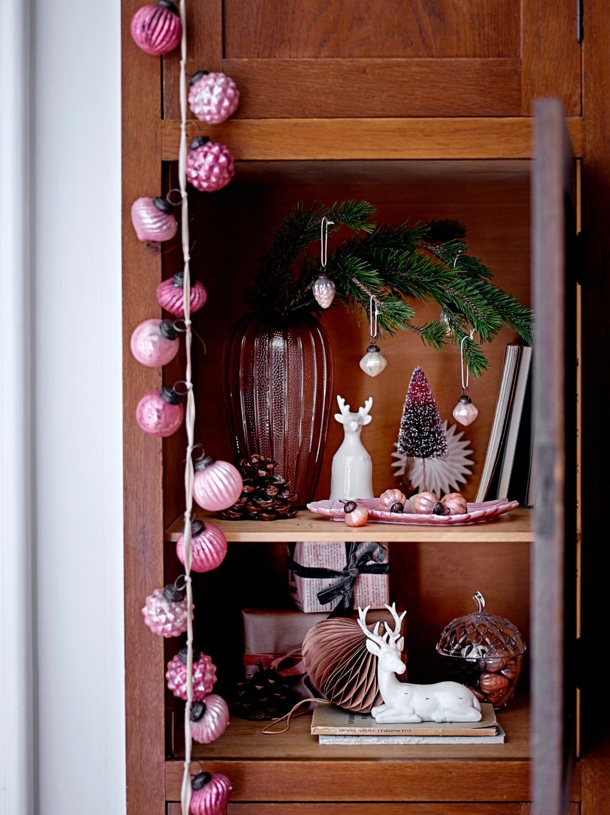 Embossed Mercury Glass Ornament Garland Pink