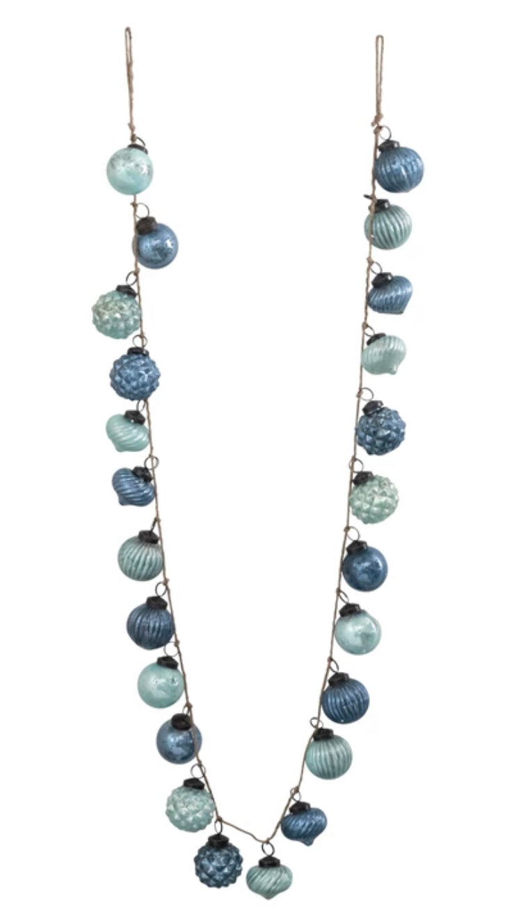 72"L Embossed Mercury Glass Ball Ornament Garland, Blue Colors