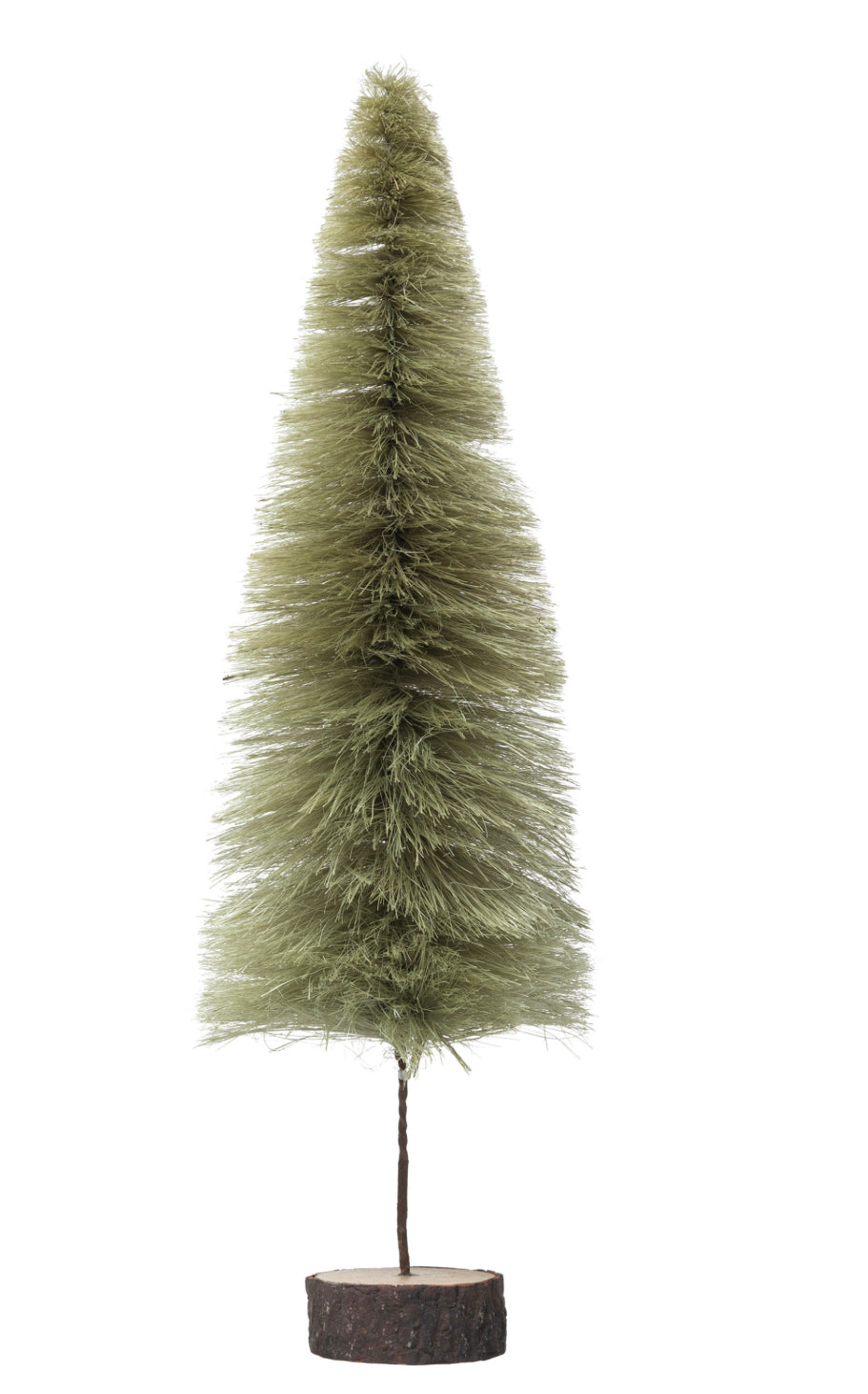 Sisal Bottle Brush Tree with Wood Slice Base, Green
