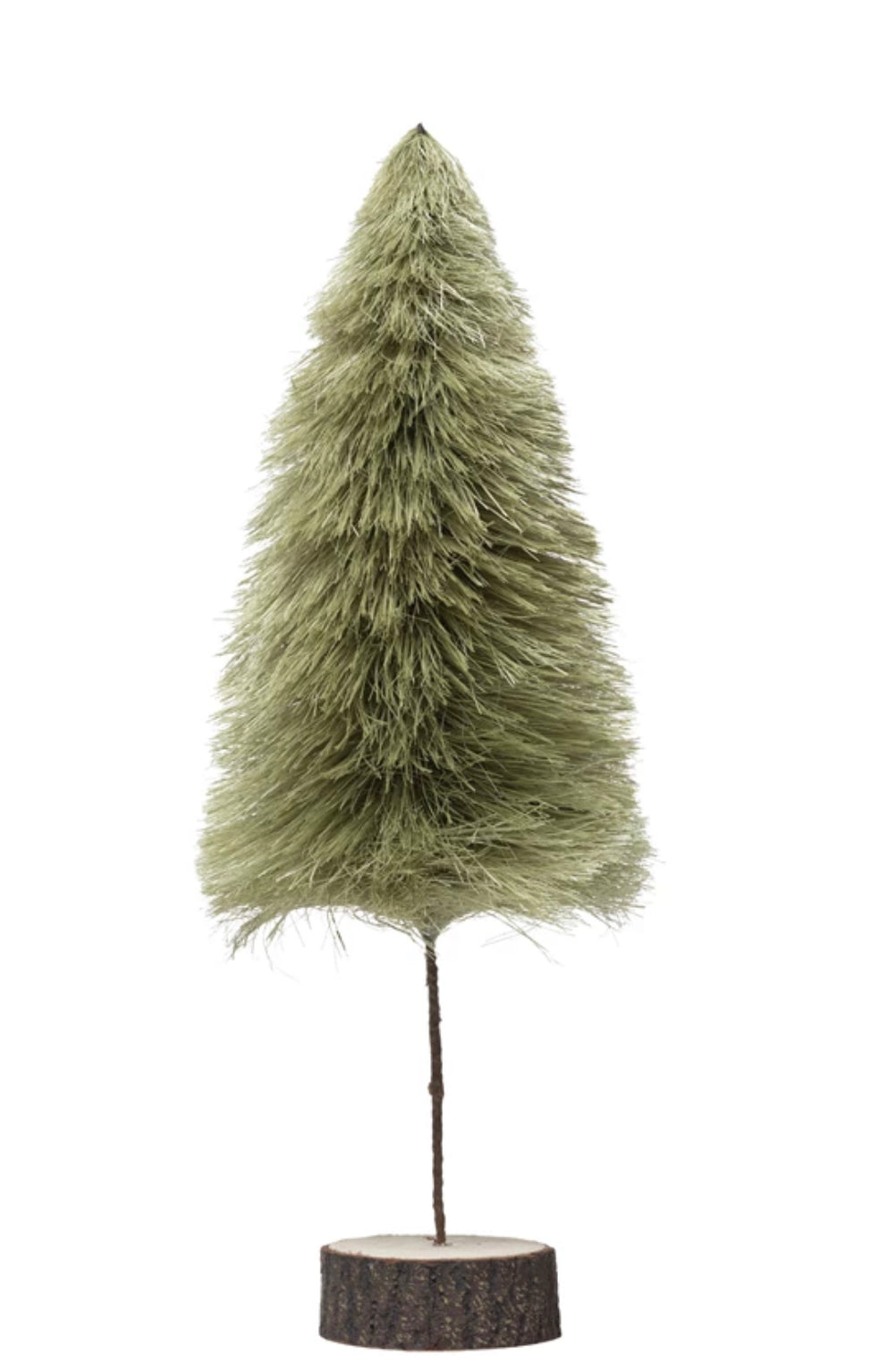 Sisal Bottle Brush Tree with Wood Slice Base, Green