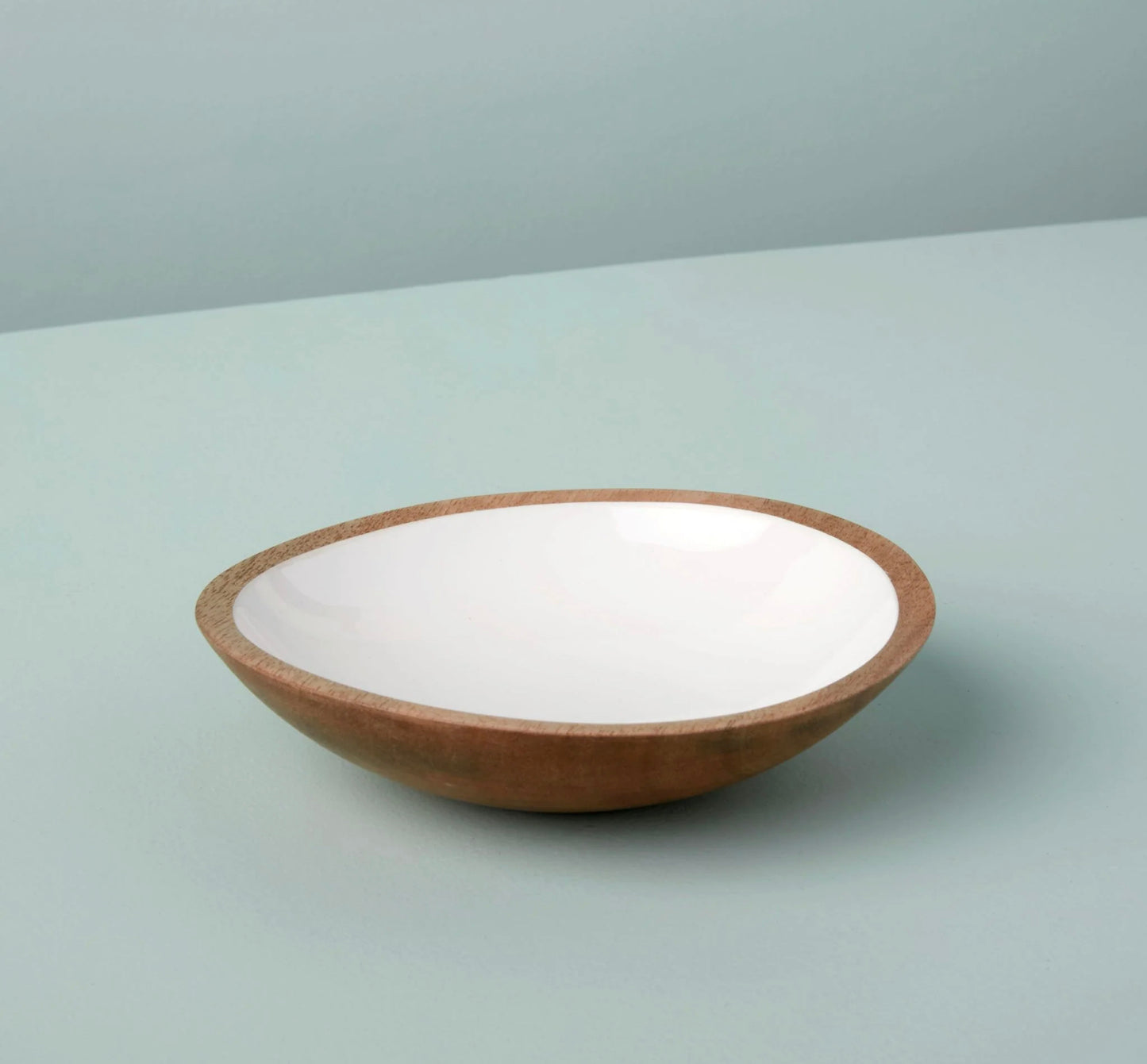Mango Wood and White Enamel Bowl
