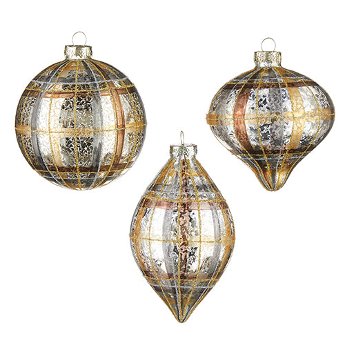 PLAID MERCURY GLASS ORNAMENT