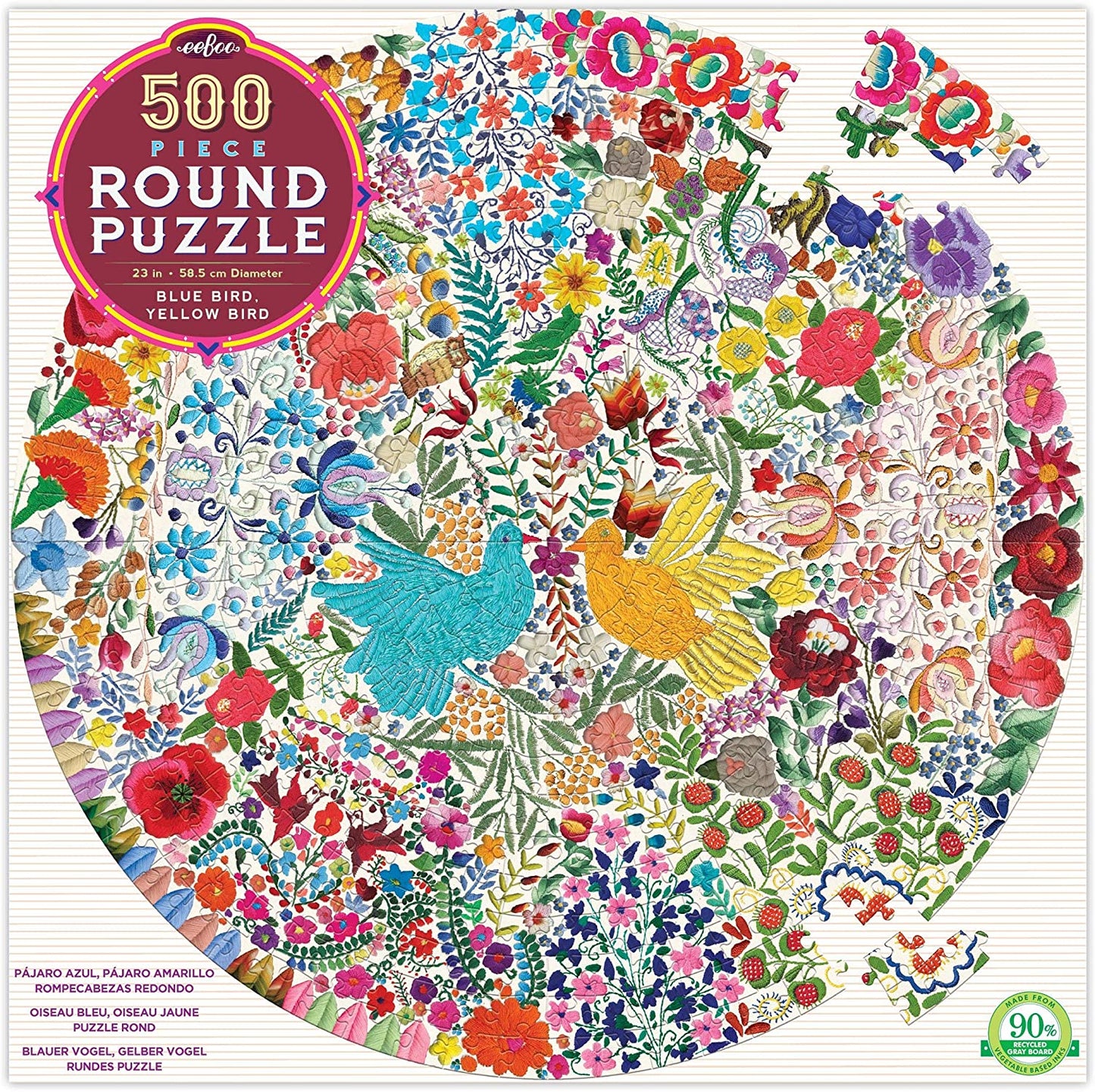 Blue Bird Yellow Bird Round Jigsaw Puzzle
