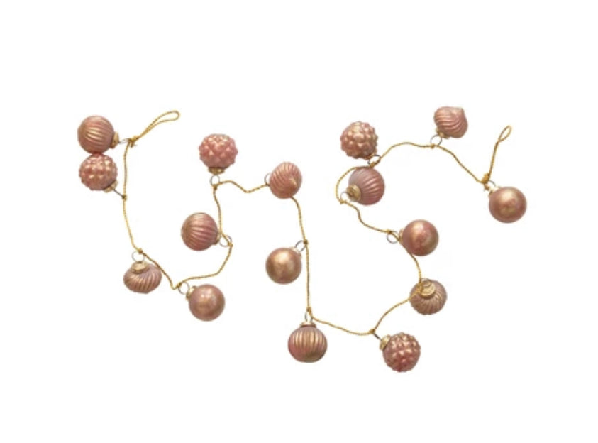 72"L Embossed Mercury Glass Ball Ornament Garland, Pink and Gold Marbled Finish