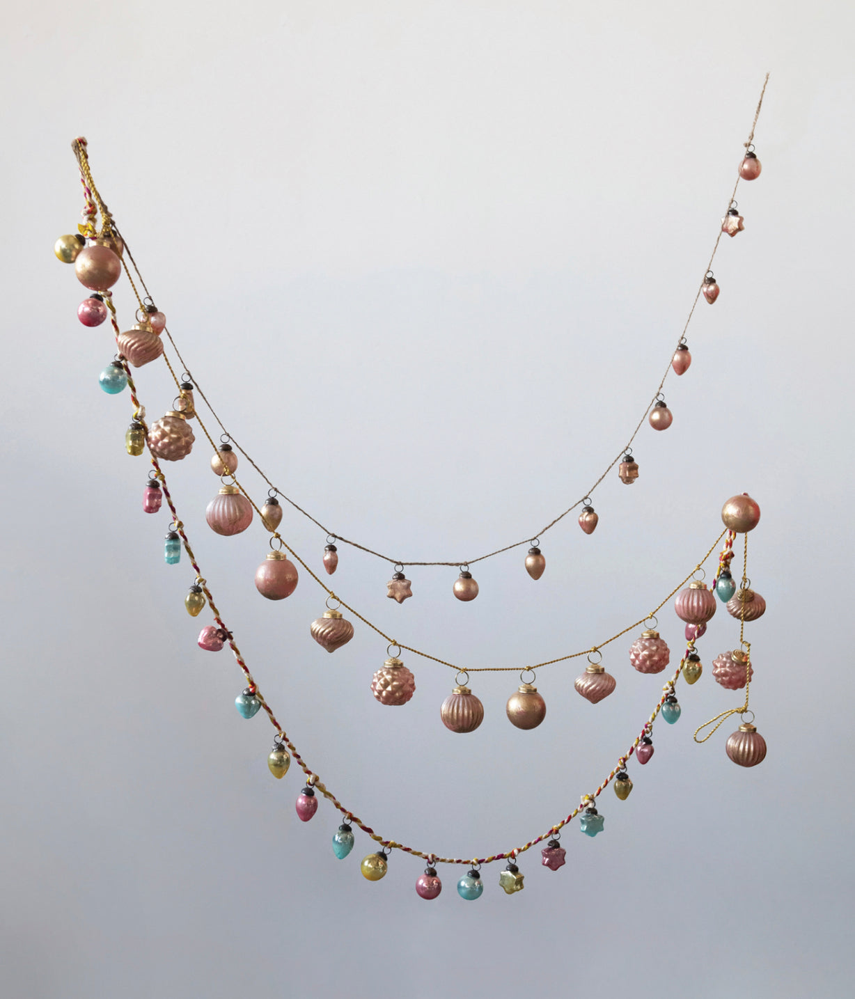72"L Embossed Mercury Glass Ball Ornament Garland, Pink and Gold Marbled Finish