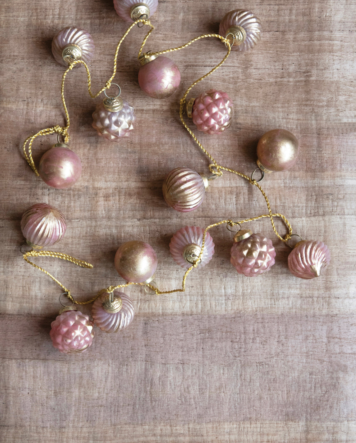 72"L Embossed Mercury Glass Ball Ornament Garland, Pink and Gold Marbled Finish
