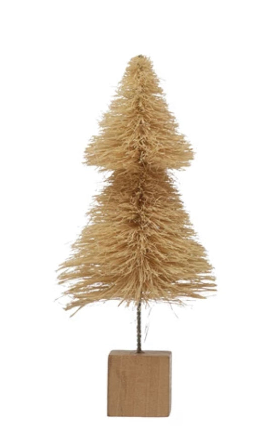 Sisal Bottle Brush Tree with Wood Base, Cream Color