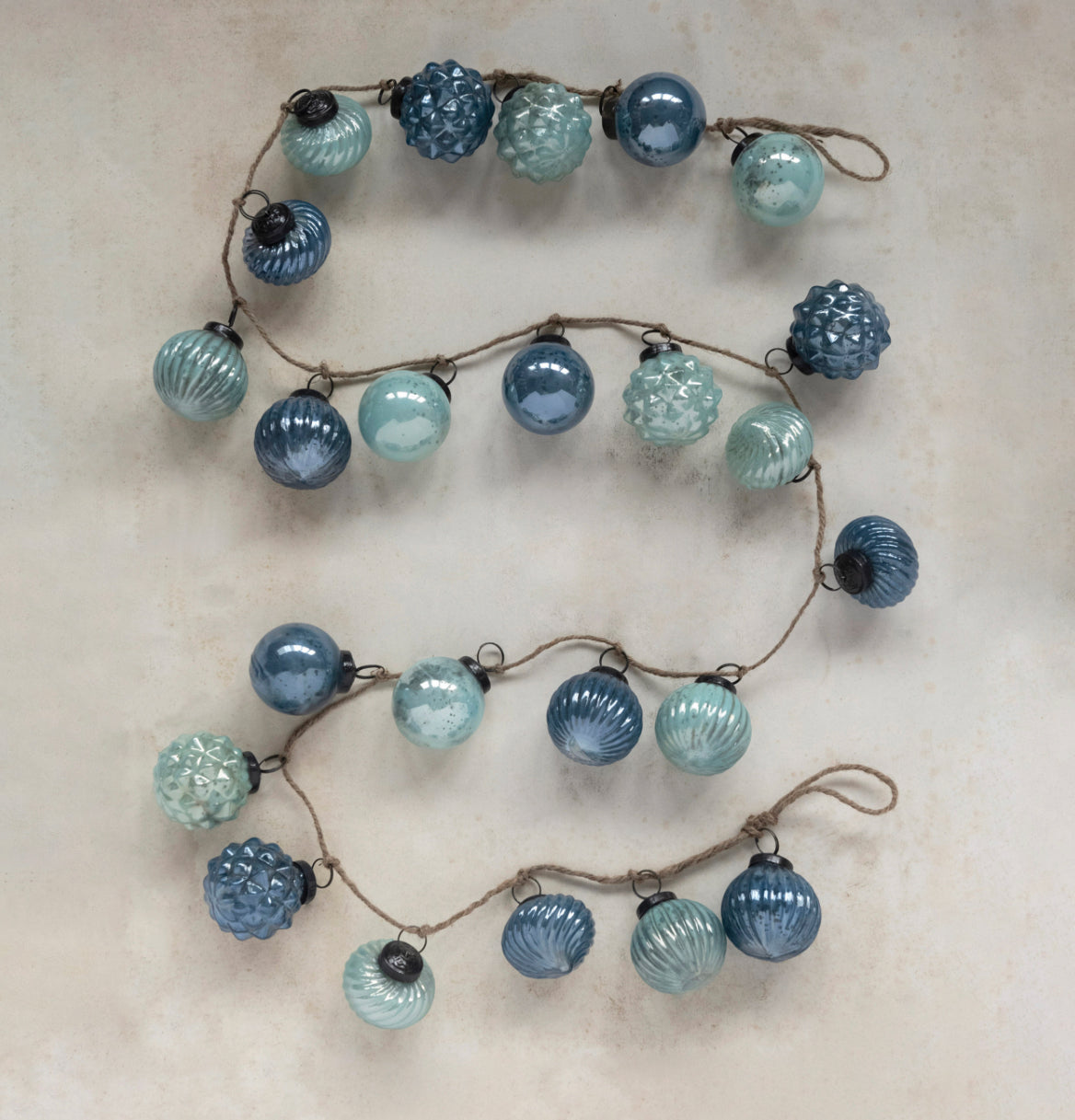 72"L Embossed Mercury Glass Ball Ornament Garland, Blue Colors