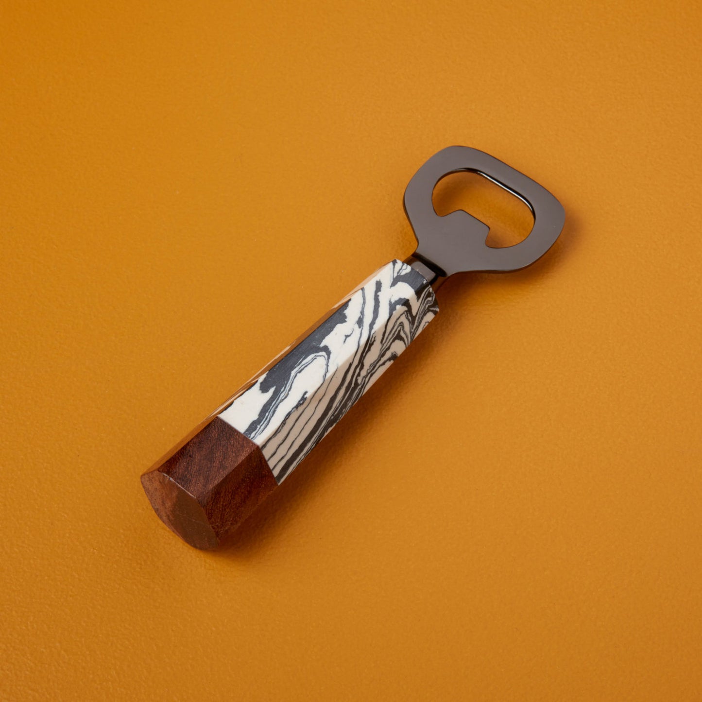 Zebra Marble & Wood with Onyx Bottle Opener