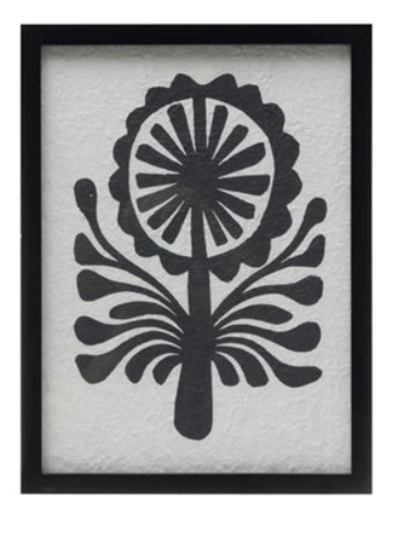Wood Framed Glass Wall Décor w/ Abstract Flower