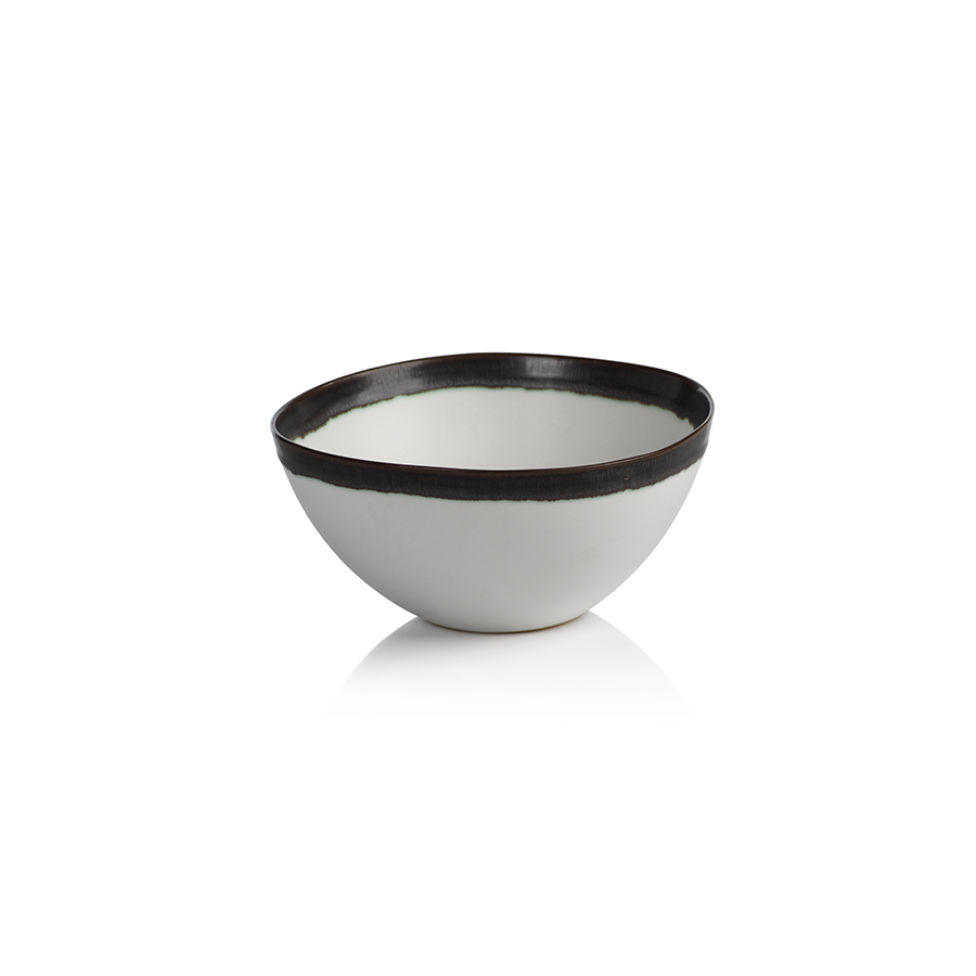 Trento White Ceramic Bowl with Black Volcanic Rim