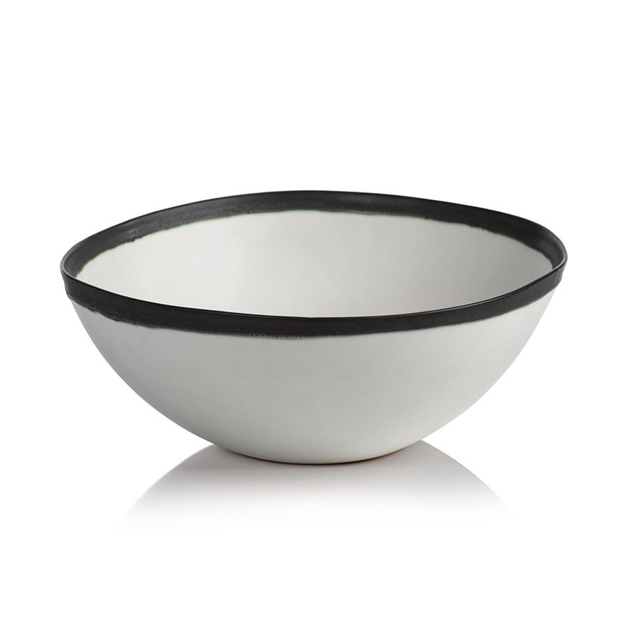 Trento White Ceramic Bowl with Black Volcanic Rim