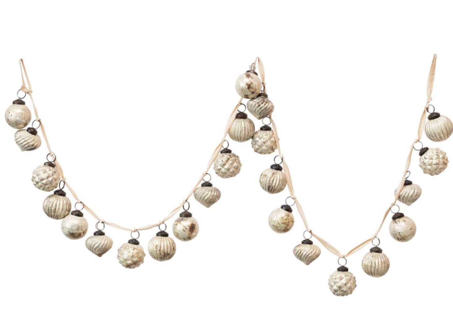 Embossed Mercury Glass Ball Ornament Garland Matte White