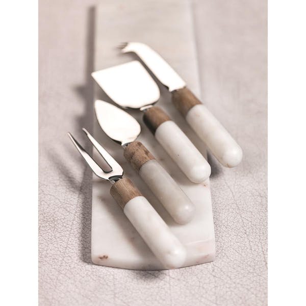 Marble and Wood Cheese Tool Set