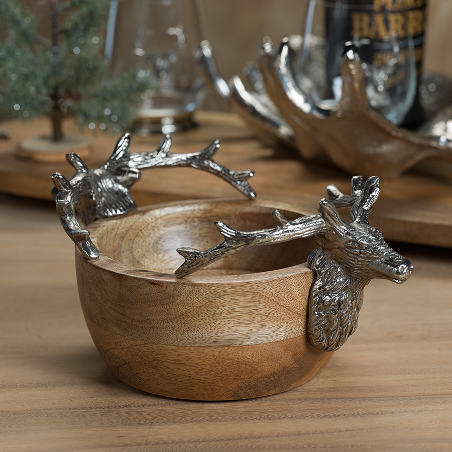 Stag Head Wooden Bowl