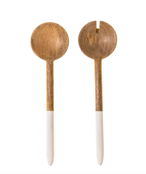 Mango Wood w/Enamel Salad Server Set