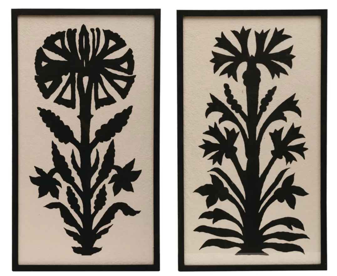 Framed Glass Wall Decor with Flower