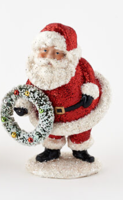 Red Glitter Santa with Wreath/ Tree