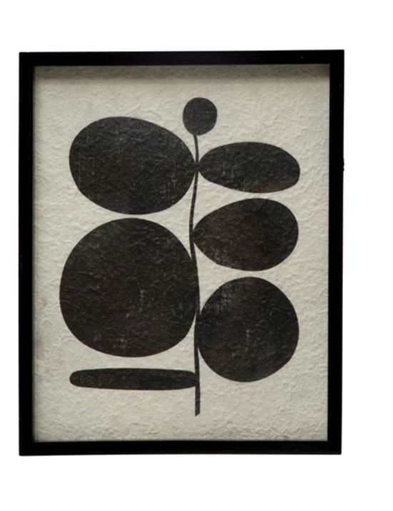 Wood Framed Glass Wall Décor with Abstract Botanical