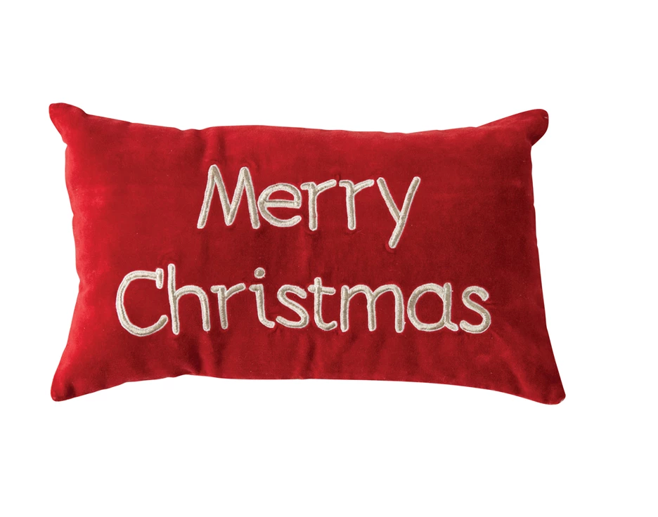 Cotton Velvet "Merry Christmas" Embroidered Lumbar Pillow