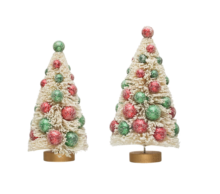 Sisal Bottle Brush Tree with Red and Green Ornaments