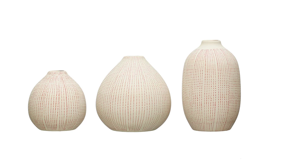 Stoneware Vase with Red Dots