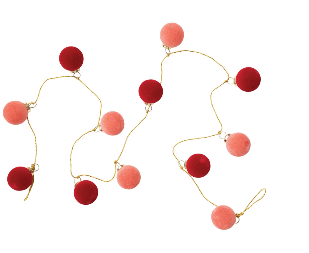 72" Flocked Glass Ball Ornament Garland Pink and Red