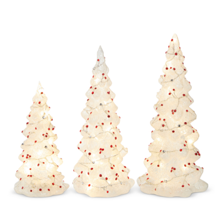 LIGHTED RED BERRY GLASS TREES