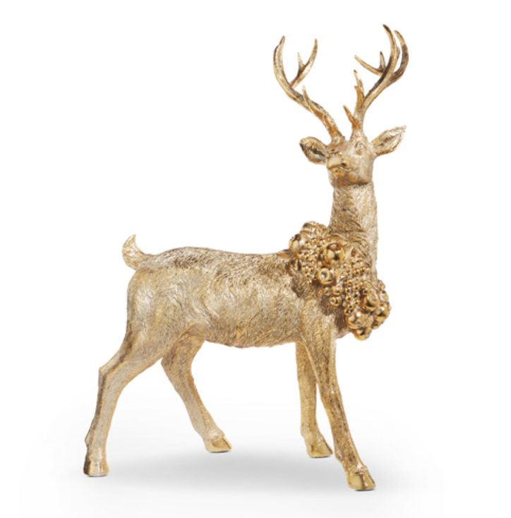 29.5" STANDING GOLD DEER WITH WREATH