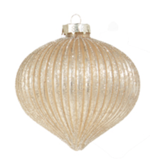 Champagne Glitter Ribbed Ornament