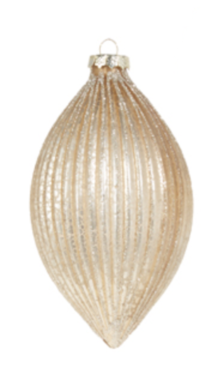 Champagne Glitter Ribbed Ornament