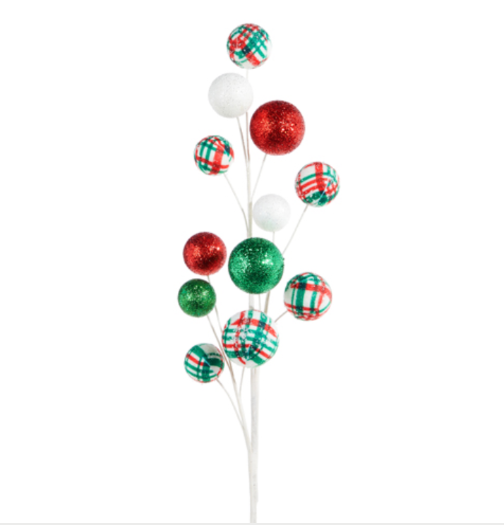 Multi-colored and Plaid Glitter Ball Ornament Spray
