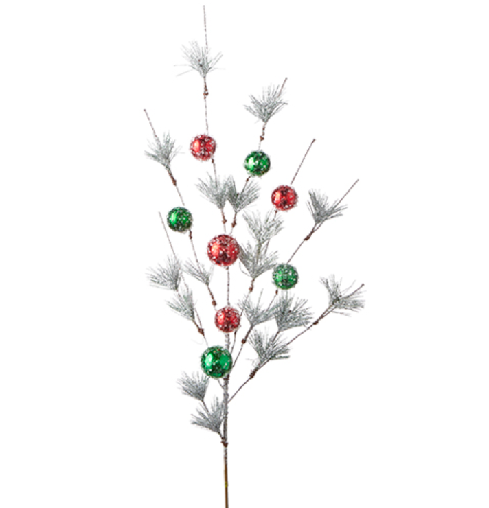 Iced Ornament Ball and Snowy Pine Spray