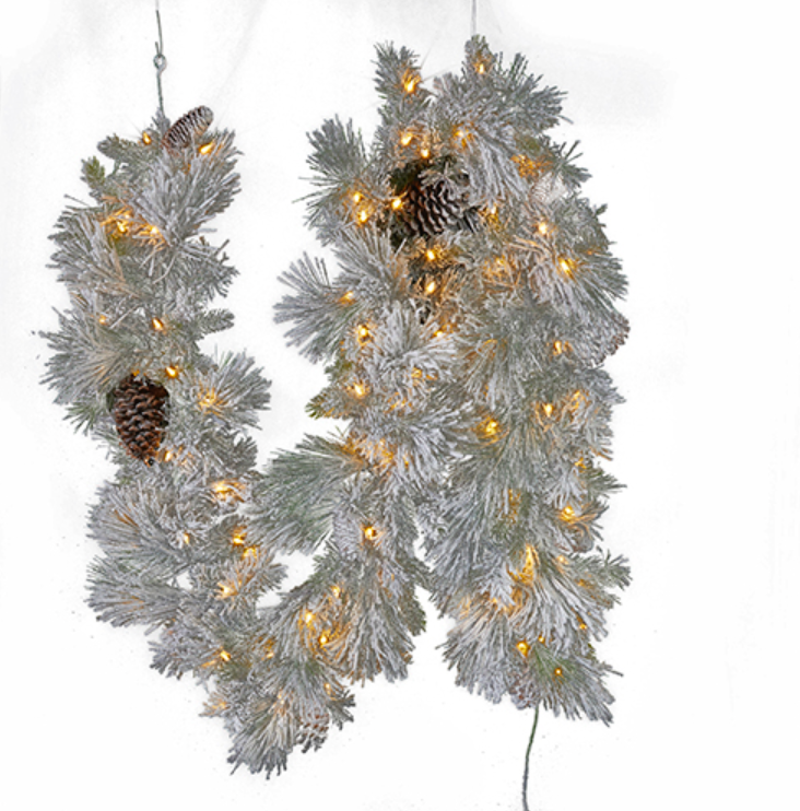 9' Pre-Lit Flocked Pine Garland