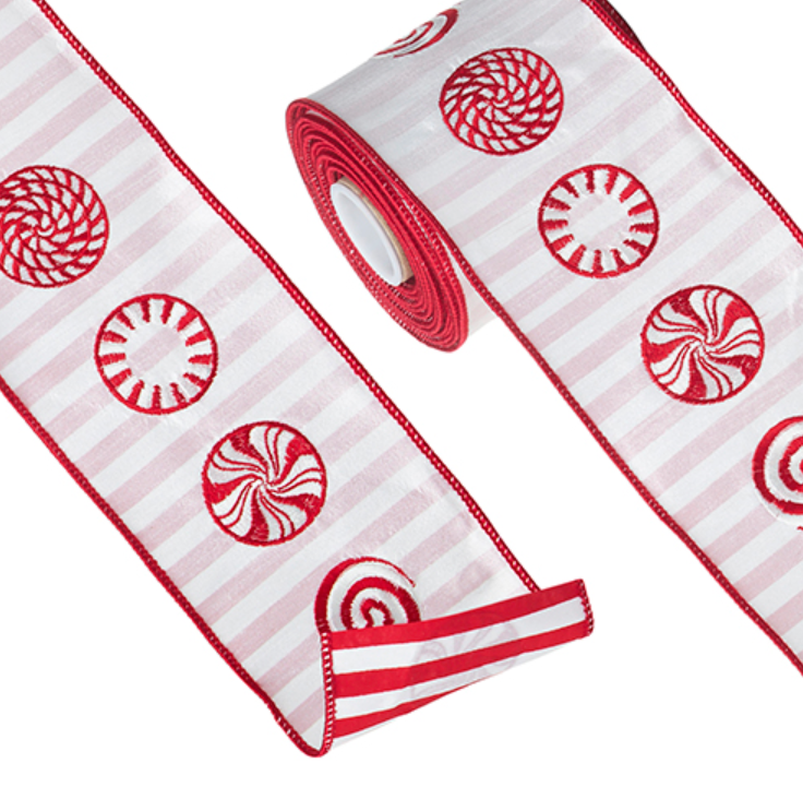 Peppermint Striped Wire Ribbon