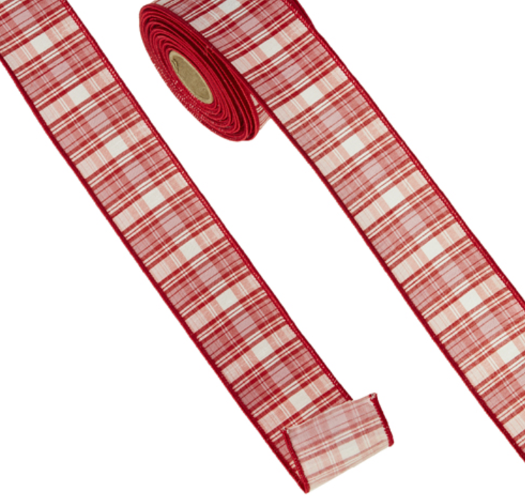 Pink and Red Plaid Wired Ribbon