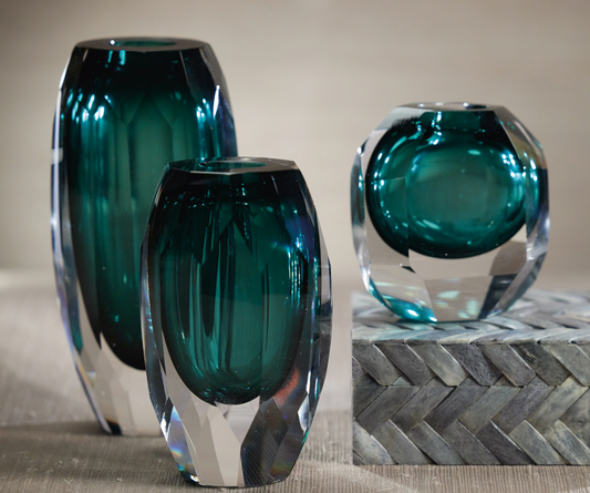 Aman Emerald Cut Glass Vase