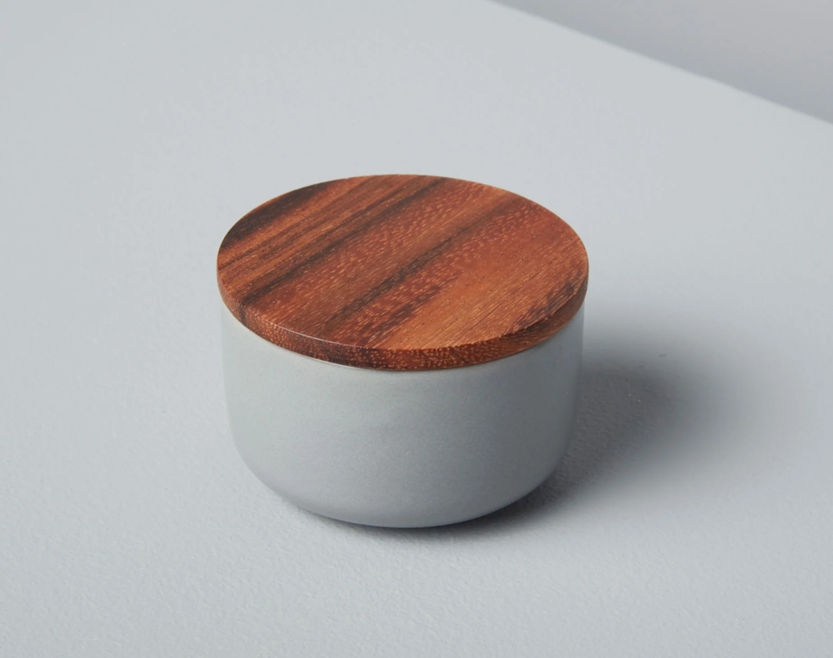 Stoneware Canister With Acacia Wood Lid